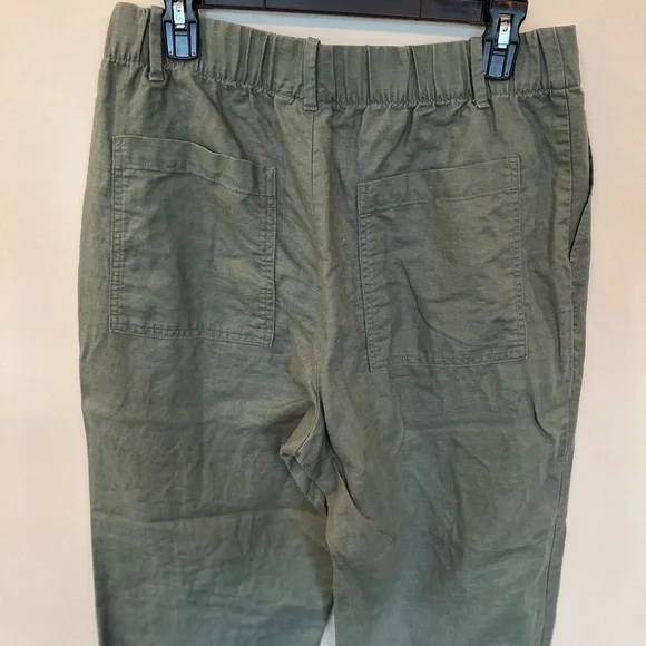 Gap Olive Green Linen Cotton Pants Elastic Waist Womens Medium - Picture 5 of 7